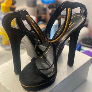 Gucci Suede T-Strap Platform Heels